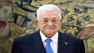 MADRID, SPAIN - DECEMBER 10: President of Palestine Mahmoud Abbas looks on during his meeting with King Felipe VI of Spain at the Zarzuela Palace on December 10, 2025 in Madrid, Spain. (Photo by Carlos Alvarez/Getty Images)